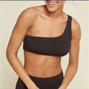 ANDIE Swim Wyndwood Bikini Top Women's Black One Shoulder Removable Cups Size L